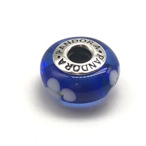 Pandora Blue White Flowers Murano Glass Charm